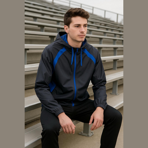 Star XL Windbreaker Drawstring Hood Blue Black Reflectors Zipper